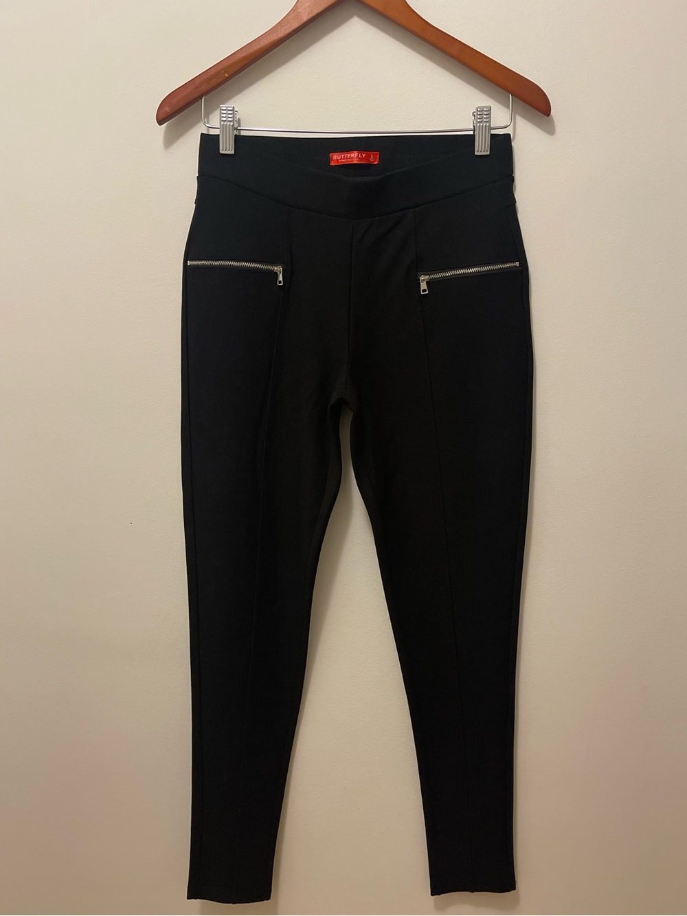 Black Ponte Leggings with Faux Zip Pockets